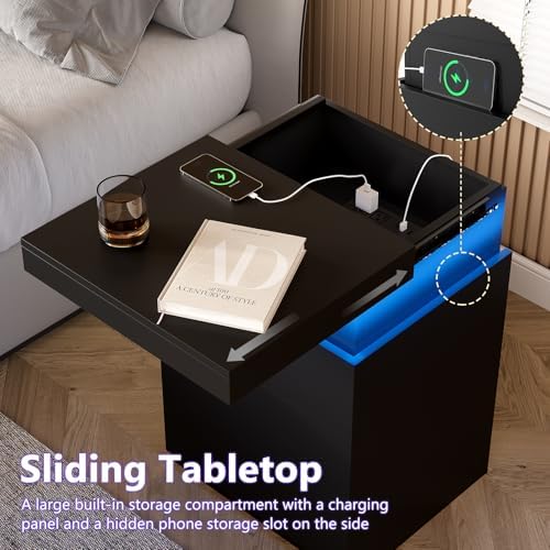 OLIXIS Black Nightstand with Charging Station & RGB LED Lights - Image 4