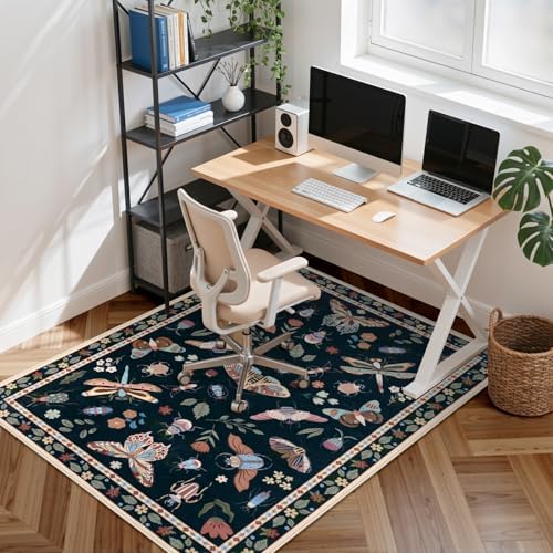 Anidaroel 48"x60" Office Chair Mat for Hardwood Floor/Tile, Black Anti-Slip Computer Chair Mat, Insect Print Office Rugs for Rolling Chairs, Low Pile Desk Floor Mat for Hardwood Floors by Anidaroel