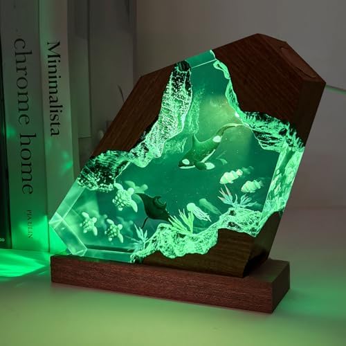 Epoxy Orca Ocean Resin Lamp, Handmade Resin Night Light with USB Port - Image 6