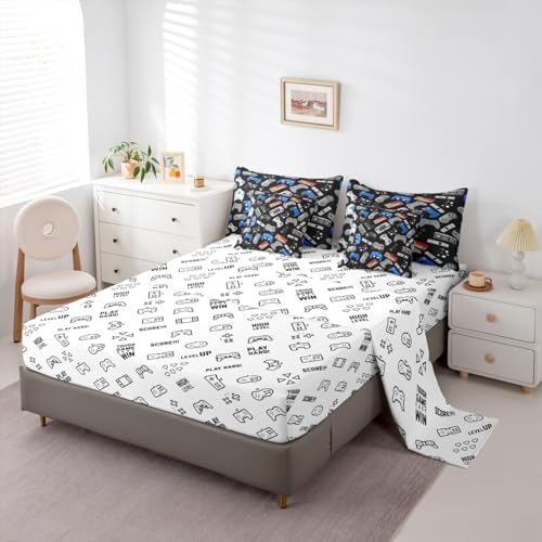 Erosebridal 7 Piece Gamer Comforter Sets for Boys Queen Size | Gaming Bedding Set Video Games Bed in A Bag Black Blue Gamepad Sheet Sets with Comforter Soft Microfiber for Bedroom Decor - Image 4