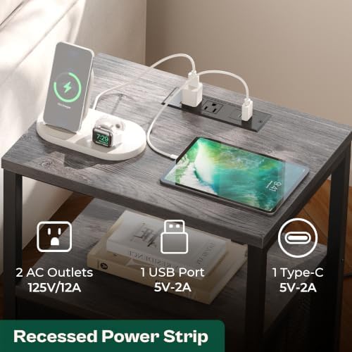 Huuger Nightstands Set of 2, End Tables with Charging Station, Side Table - Image 3