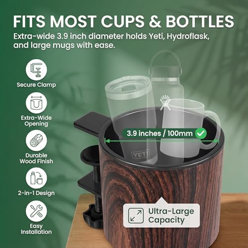 2-in-1 Desk Cup Holder with Headphone Hanger(Wooden Design) - Image 5