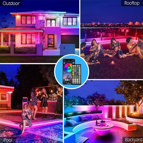 FBZ 60Ft Outdoor Waterproof LED Strip Lights,Music Sync RGB IP65 Led Lights with App Control and Remote,Color Changing Waterproof Led Rope Lights for Outdoor,Balcony,Roof,Garden,Stairs Party (60FT) - Image 3