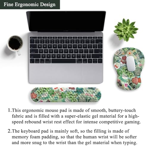 Mint Green Keyboard Wrist Rest Support Mouse Pad&Keyboard Set, Cute Green Ergonomic Mousepad Non-Slip Base Desk/Office Pain Relief&Easy Typing Pad with Neoprene Cloth&Raised Curved Memory Foam - Image 4