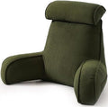 Corduroy Reading Pillow, Backrest Pillow for Sitting Up in Bed, Bed Rest Back Support Cushion for Daybed Sofa Couch, Lounge Pillow with Arms, Side Pockets & Washable Cover, Avocado Green by Ailuteie