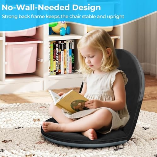 2Pcs Floor Chair with Adjustable Back Support for Kids and Adults | 5-Position Folding Floor Seat with Soft Sponge & Velveteen Cover, Indoor Outdoor Use, Meditation, Gaming, Camping(Black) - Image 3
