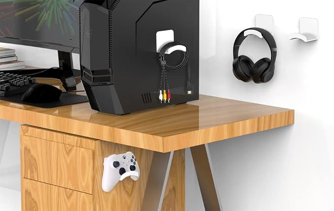 HomeMount Headphone Stand Headset Holder - Adhesive Gaming Headphone Hanger Hook Desk Mount for Most Headphone & Controller (White) | Space-saving headphone hanger and wall mount alternative, durable ABS with non-slip pad, supports up to 1 kg - Image 5