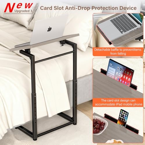 Tv Tray Table Set of 2, 8-Level Adjustable Height Couch Side Table，90° Tilt Angle Adjustments C-Shaped End Table, with Phone & Tablet Slot Computer Desk for Sofa, Bed, Chair, Living Room（Lvory Gray） - Image 4