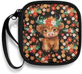 Floral Print Highland Cow Earphone Case Earbuds Small Carrying Cases Portable Headphone Organizer Storage Pouch Bag with Handle by Unknown