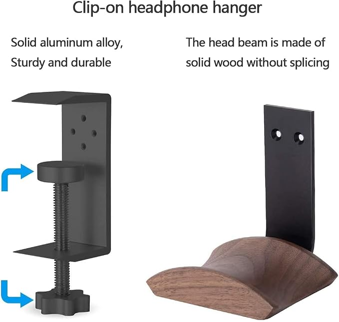 Walnut Wood Headset Holder Universal Adjustable Clamp-on Headphone Stand | Headphone Holder with 6cm Wide Walnut Headrest,Headset Stand Aluminum Headphone Hook for Over Ear and Gaming - Image 5