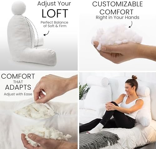 Husband Pillow Medium Reading Pillow with Arms - 23" Backrest for Sitting Up in Bed - Firm Support Bed Rest Pillow for Adults, Neck Roll, Removable Cover - TV, Reading, Lounging - White - Image 2