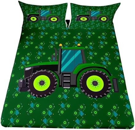 Erosebridal Green Equipment Trucks Bed Sheets Queen Size Boys Tractor Sheet Set Construction Excavator Bedding Set Kids Cartoon Car Room Decor Lightweight Soft Fitted Sheet with 2 Pillowcases - Image 2