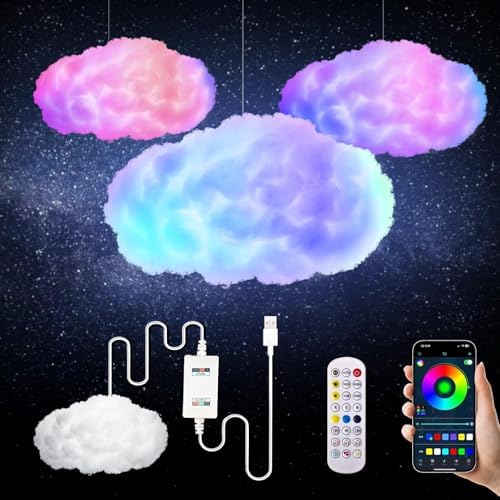 3D Cloud Lamp 1 Pack APP Controlled Music Sync 24 Inch Cotton LED Mood Lights 16 Million Color Changing Wireless Remote USB Powered for Bed by Unknown