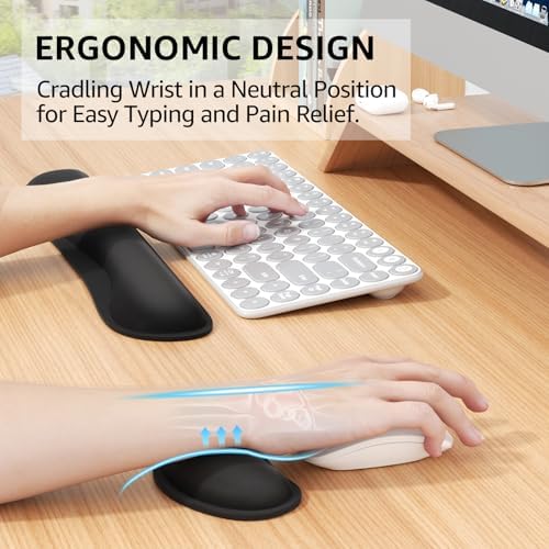 KTRIO Keyboard Wrist Rest & Small Mouse Wrist Rest, Black | Memory Foam Wrist Support, Ergonomic Design, Non-Slip Base, Office and Home Use - Image 2