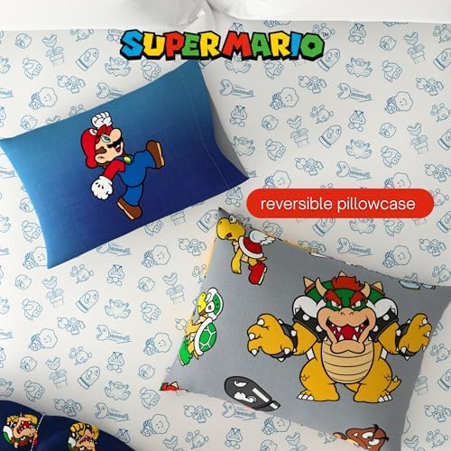 Nintendo Super Mario Bowser Bedding Set, Twin Size 5 Piece Set Kids Super Soft Cozy Reversible Comforter and Sheet Set with Sham, (100% Officially Licensed Product) by Franco - Image 5