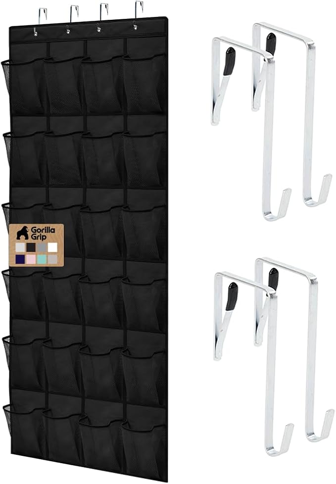 GORILLA GRIP Over the Door Shoe Organizer, 24 Large Pockets, Black by Unknown