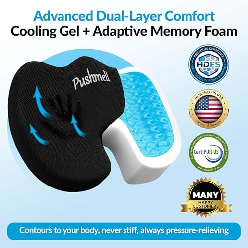 Premium Memory Foam Gel Seat Cushion for Tailbone, Coccyx, Back & Sciatica Pain Relief – Fits 17.5” x 14” Seats, Ergonomic Office & Desk Chair Cushions for Home, Car – Includes Bonus Extra Cover - Image 3