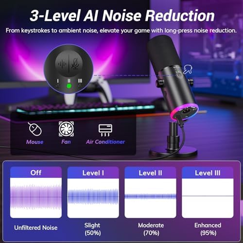 TONOR Dynamic Gaming Microphone XLR/USB Mic with AI Noise Cancellation - Image 2