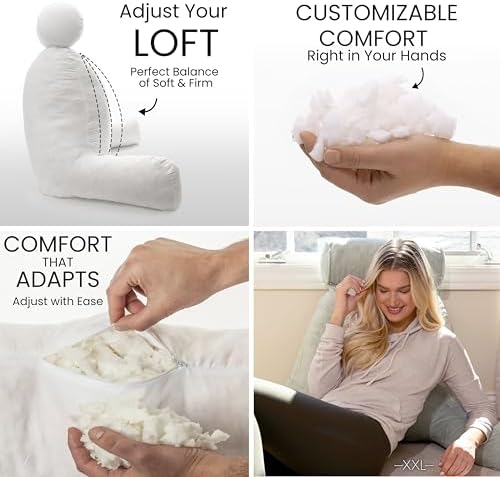 Husband Pillow XXL Reading Pillow for Bed Backrest with Arms - Desert Sage Adult - Unmatched Support Pillow for Sitting Up in Bed - Shredded Memory Foam Comfy Microplush Cover & Detachable Neck Roll - Image 2