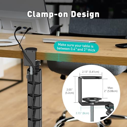Clamp-On Cable Management Spine, No-Drill Vertebrae Wire Hider for Glass & Wood Standing Desks, Tool-Free Adjustable Desk-to-Floor Cord Organizer Snake with Non-Scratch Silicone Padding - Image 7