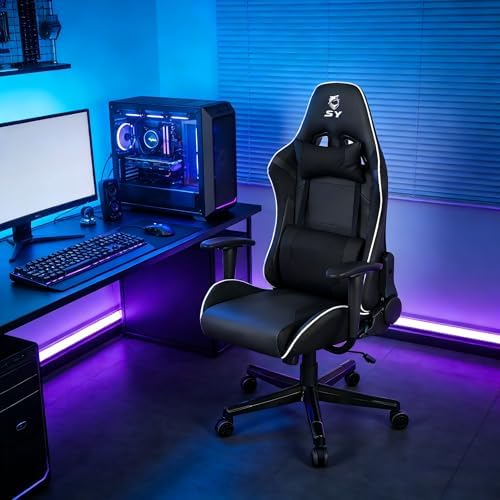 Gaming Chair,Video Game Chair with Massage Lumbar Support | Ergonomic Computer Chair Height Adjustable with Swivel Seat and Headrest - Image 2