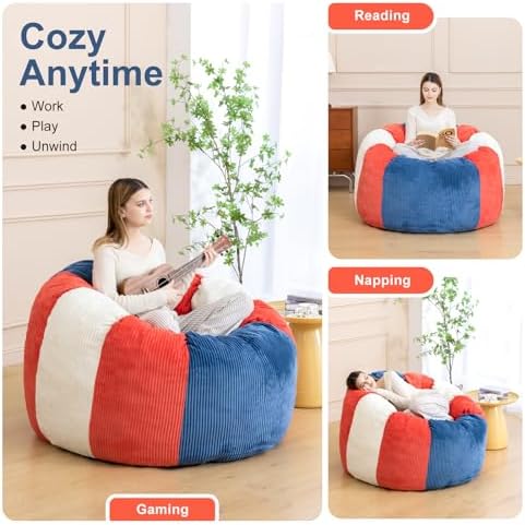Giant Bean Bag Chair for Adults, Shredded Foam Floor Lounge Chair with Arms | Colorful corduroy, roomy comfort for living rooms, bedrooms, reading nooks, gaming rooms, movie nights, and time with pets - Image 4