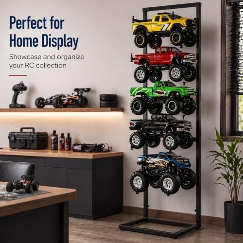 AceOrbit Rc Car Stand 5 Layer Adjustable Wall Mount Car Display Rack with Screws Crawler 15" x 13" x 60" Storage System for 1/10 1/12 1/18 1/24 1/32 Multiple Scale Cars/Trucks Stand Shelf(Black) - Image 5