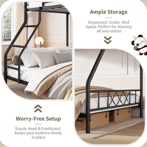 Garvee Metal Bunk Bed Twin Over Full, Heavy Duty Frame with Ladder & Guardrails, Sturdy Metal Slats, No Box Spring Needed, Space Saving for Dorm, Bedroom, Apartment, Matte Black - Image 4