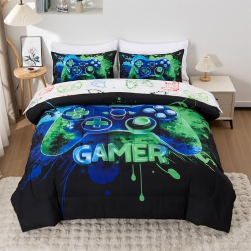 NTBED Game Console Comforter Set for Boys Girls Kids Tie Dye GamingLightweight Microfiber Gamer Bedding Sets (Blue Green, Full 5Pcs) - Image 2
