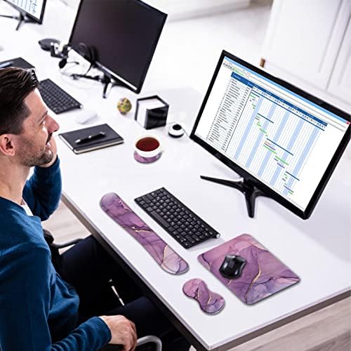 AIMSA Keyboard Wrist Rest Support + Mouse Pad + Mouse Wrist Rest + Coaster, Ergonomic Memory Foam Anti-Slip Rubber Base 4 PCS Set Easy Typing Pain Relief, Purple Marble - Image 5