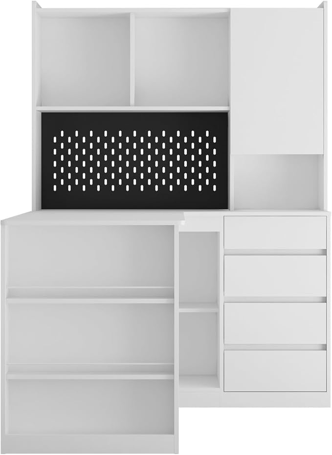 KEIKI L Shaped Home Office Desks with LED Light, Pegboard, Hutch, Drawers, Bookshelf & Storage Shelves, Modern Wooden Gaming Computer Corner Table for Work, Study, Writing - Image 6