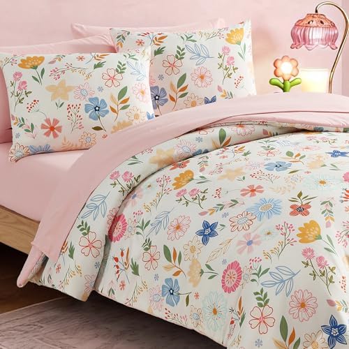 Twin Comforter Set for Girls - 5 Pieces Pastel Floral Twin Bedding Sets - Image 5