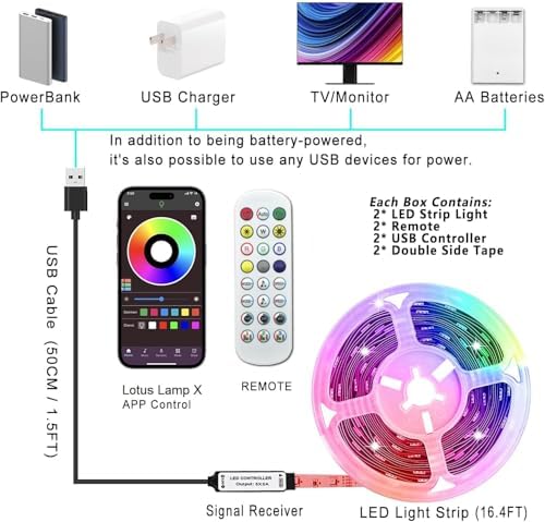 2x16.4Ft (32.8Ft) Battery Powered Led Strip Lights Two Sets of Strip Light - Image 7