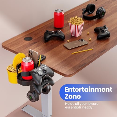 7-in-1 Desk Cup Holder - EURPMASK Organizer with Headphone, Controller Holder, Snack Bucket, and Phone Holder, Clamp-On Desk Accessory with Sturdy Large Storage, Easy to Install, Black - Image 6