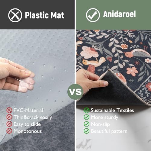 Anidaroel 36"x48" Office Chair Mat for Hardwood Floor, Black Floral Computer Chair Mat, Anti-Slip Vintage Under Desk Rug for Office, Low Pile Bird Bug Office Rugs for Rolling Chairs - Image 4