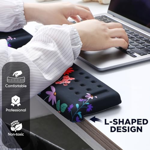 Relaxweex 2 Pcs L-Shaped Desk Wrist Rest Elbow Pad Set Desk Edge Rest Cushion Non-Slip Memory Foam Arm Padding Wrist & Forearm & Elbow Comfort Support for Table or Table Edge(Floral Style) - Image 4