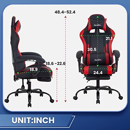 Gaming Chair Office Chair Desk Chair with Footrest Lumbar Support Headrest Armrest Task Rolling Swivel Ergonomic E-Sports Adjustable PC Gamer Chair (Red) - Image 3