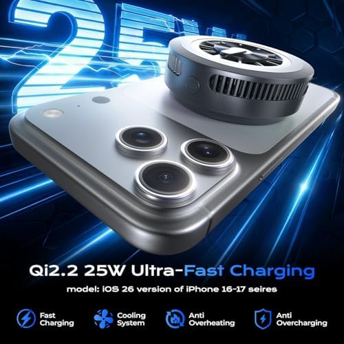 Qi2.2 Magnetic Car Mount Charger【25W Fast Charging+Ice-Cooling】 360° Rotating Fast Wireless Charger Stand with Cooling Fan/LED Light,Vacuum Magnetic Phone Holder Compatible with iPhone 12-17, S26/S25 - Image 5