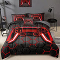 BDUCOK 6 Piece Gamer Comforter Sets Bed in A Bag for Boys Teen Kids,Honeycomb Gaming Bedding Sets Gamepad Comforter Microfiber Bed Set for All Season Gamer Home Decor(red, 6 Piece Sets30023-Full) by BDUCOK