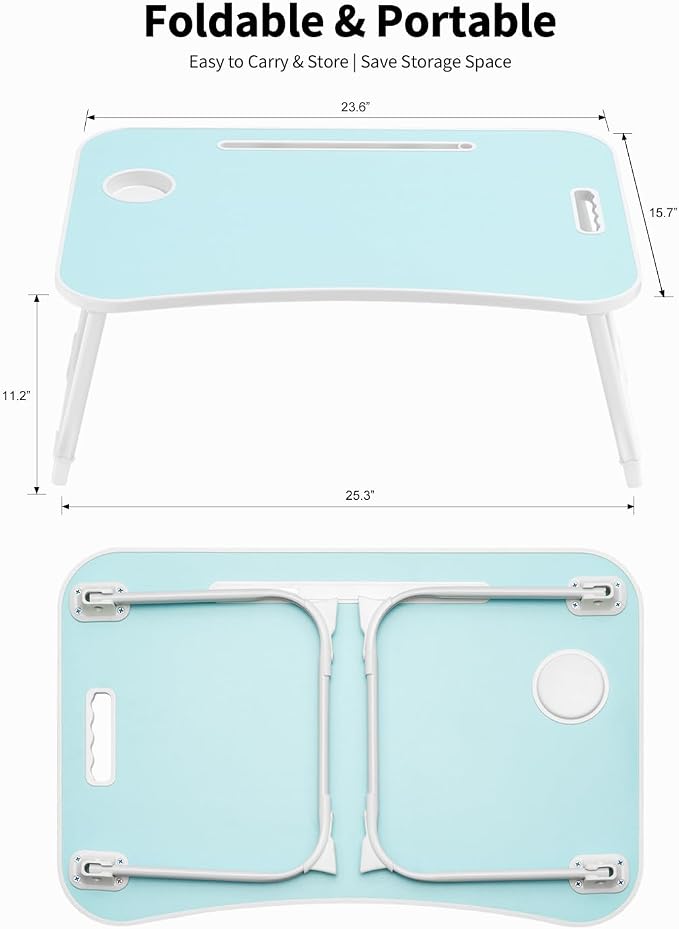 Ruxury Folding Lap Desk Bed Desk Laptop Table Tray, Breakfast Serving Tray, Portable & Lightweight Mini Table for Sofa Couch Floor - Blue - Image 5