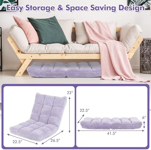 COSTWAY Floor Chair, Video Gaming Chairs with Back Support (Lavender) - Image 3