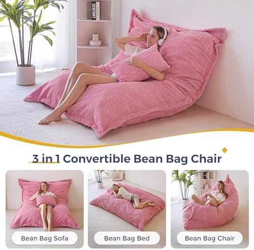 MAXYOYO Giant Bean Bag Chair with Pillow, 3 in 1 Convertible Bean Bag Chair - Image 4