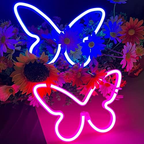 2 Pcs Butterfly Neon Signs Pink Blue LED Night Lights for Wall Decor - Image 2