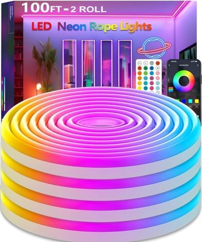 100FT Led Rope Lights,Flexible Neon Light Control with App/Remote,Multiple Modes,IP65 Outdoor Waterproof,Music Sync Strip for Bedroom by httpsmp