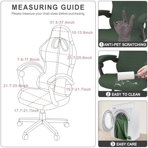 Gaming Chair Cover Game Chair Cover for Reclining Rotating Chair, Green | Waterproof, Cat Scratch Proof, Stretch with Amrest, Breathable, Anti-Scratch, Pet-Resistant,For Tall High Back Chairs - Image 7