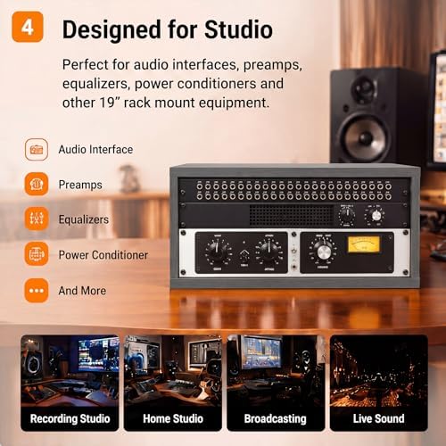 AceOrbit 4U Wooden Studio Rack for Pro Audio Gear 4u Audio Rack Case in Oak Finish Compact Efficient Desktop Storage Protect Equipment Studio Control Home Room Use(Gray) - Image 2