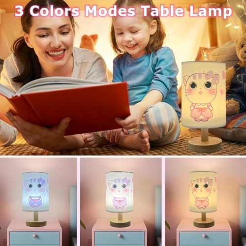Purple Kitty Kids Nightstand Lamp,3 Color Dimmable LED Bedside Lamps for Girls Bedroom,Kitty Night Light for Room Decor,Cute Cat Desk Lamp with LED Bulb,Unique Gift for Girls Birthday Children - Image 2