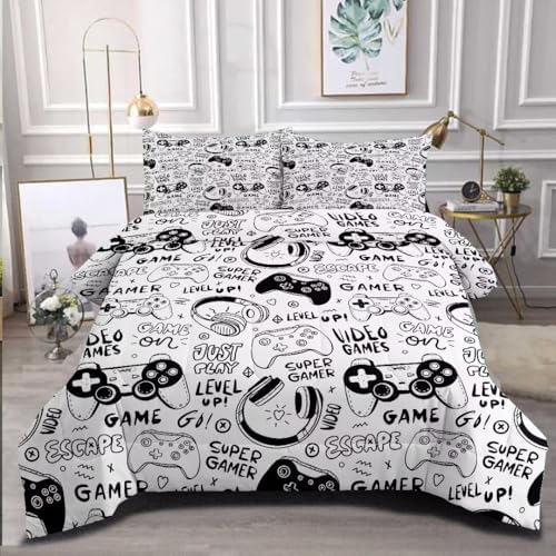Gaming Comforter for Boys Teens,Game Bedding Sets Queen,Kids Gamer Comforter Set,Video Game Bedroom Bed Set Controller Duvet All Season 3 Piece by GRATTIOC
