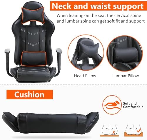 High Back PU Leather Gaming Chairs Computer Chair with Headrest & Lumbar Support, Height Adjustable Wide Seat Gamer Chair Gaming Chairs for Adults, Game Chair with Footrest & Armrest - Image 3