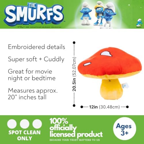 Franco Collectibles The Smurfs Mushroom Shroom Bedding Super Soft Cozy Decorative Cuddle Pillow, (Officially Licensed Product) - Image 2
